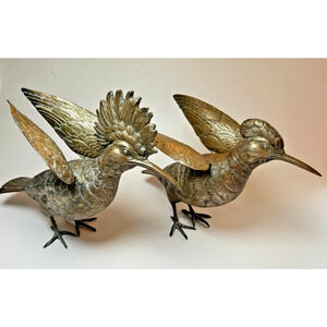 Antique 19th Century German Hoopoe Bird Figural Brass Decanters Articulated Wing